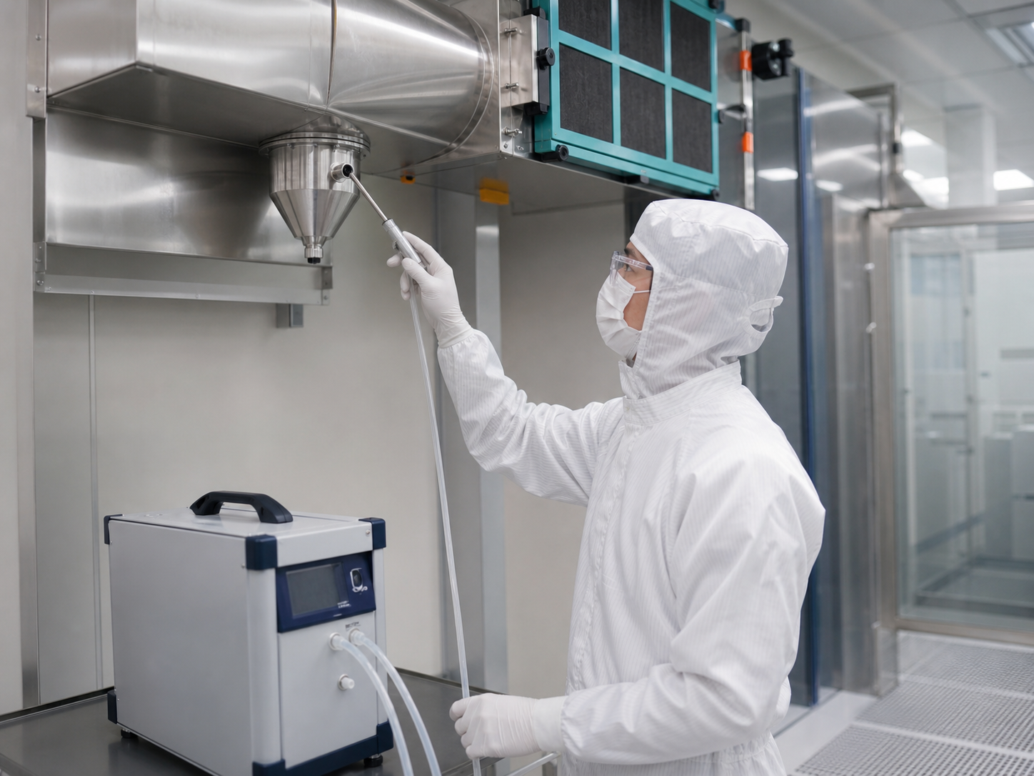 cleanroom engineer performing ACC chemical concentration sampling
