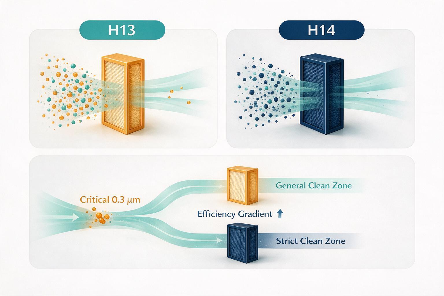infographic: H13 vs H14: Efficiency Difference You Need to Know: classification, concentration ranges, and pollutant categories