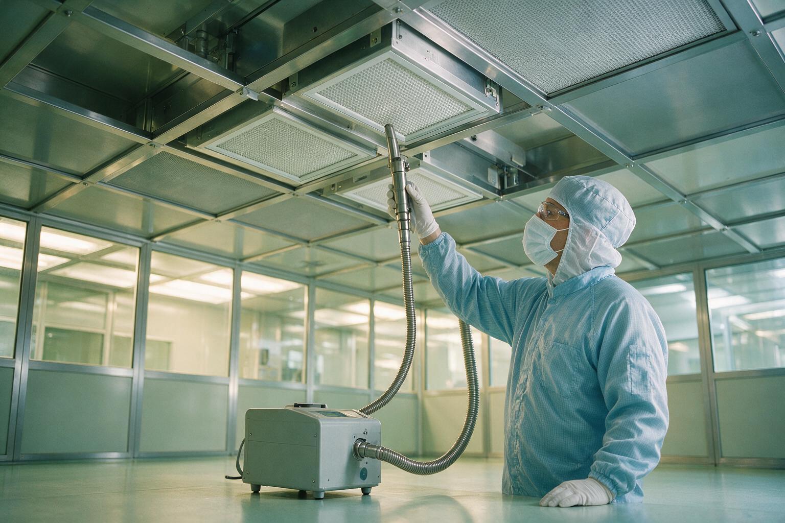 HEPA filters installed in cleanroom ceiling