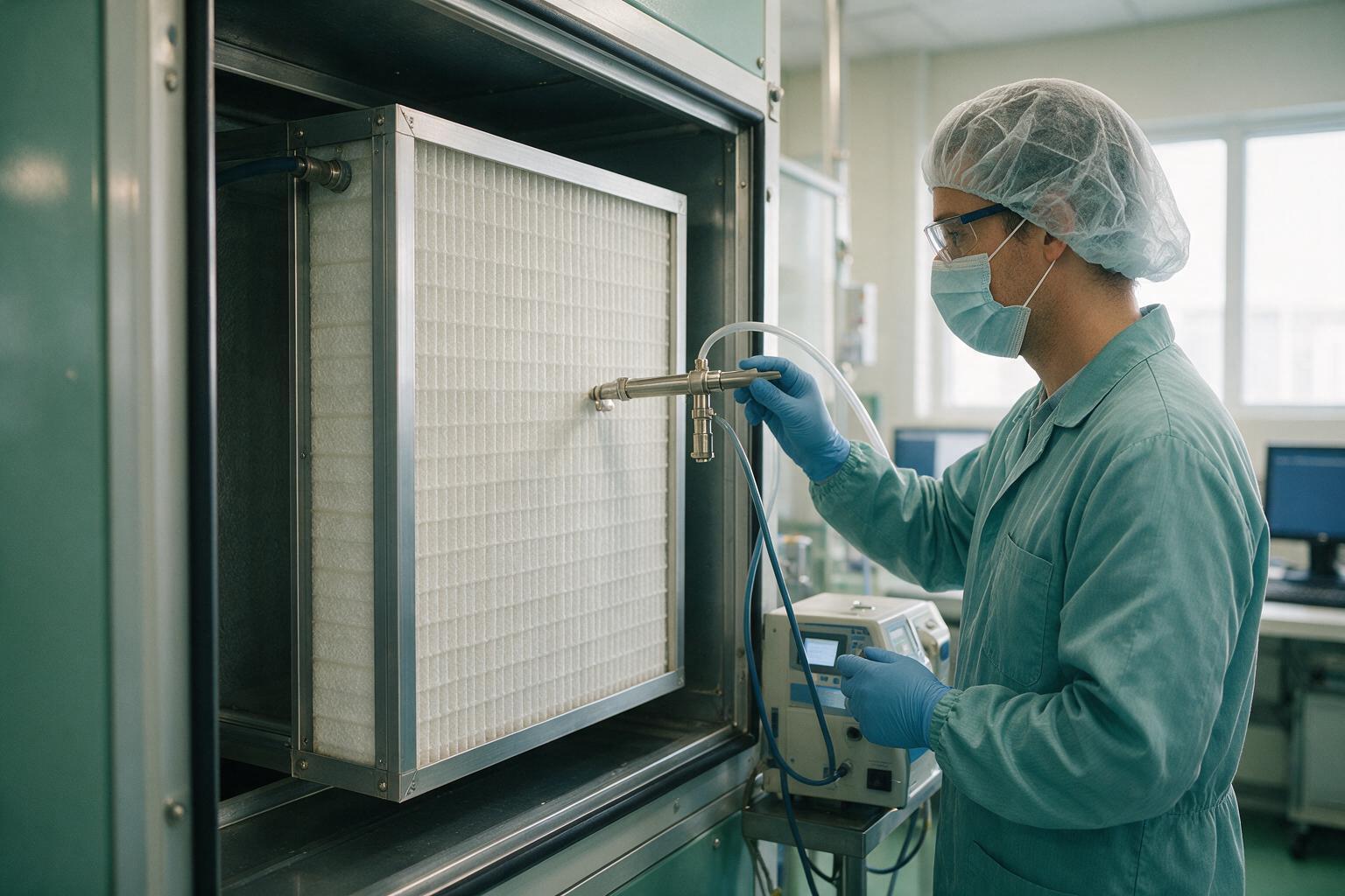 industrial air filter with aluminum frame installed in an air handling unit
