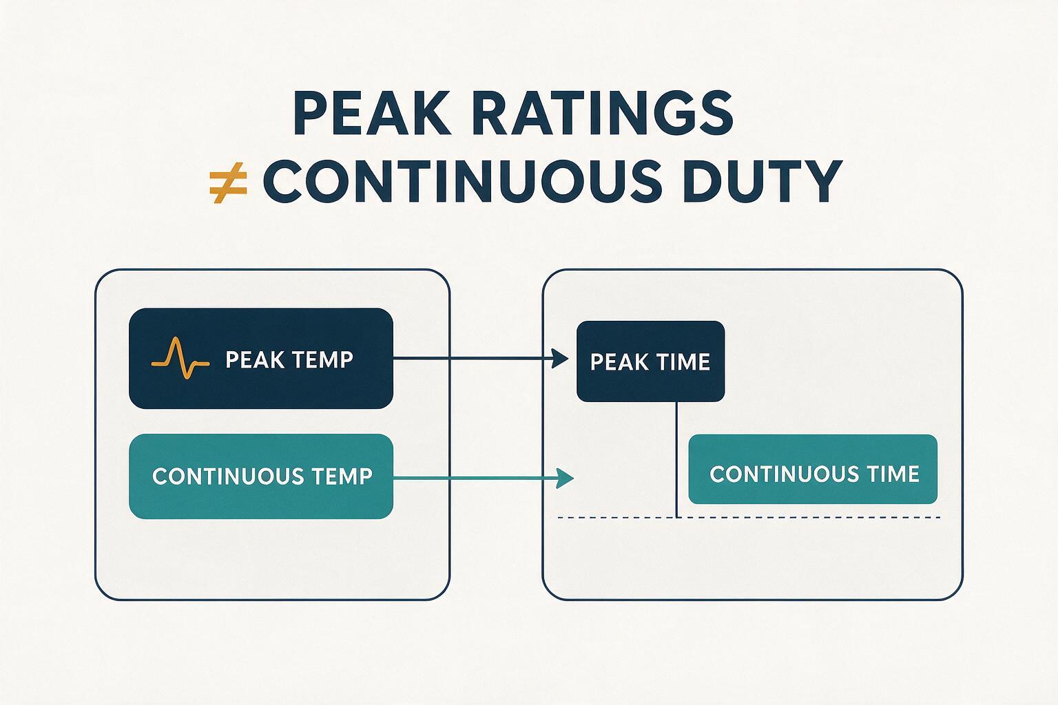 infographic: Peak Ratings Don't Equal Continuous Duty: classification, concentration ranges, and pollutant categories