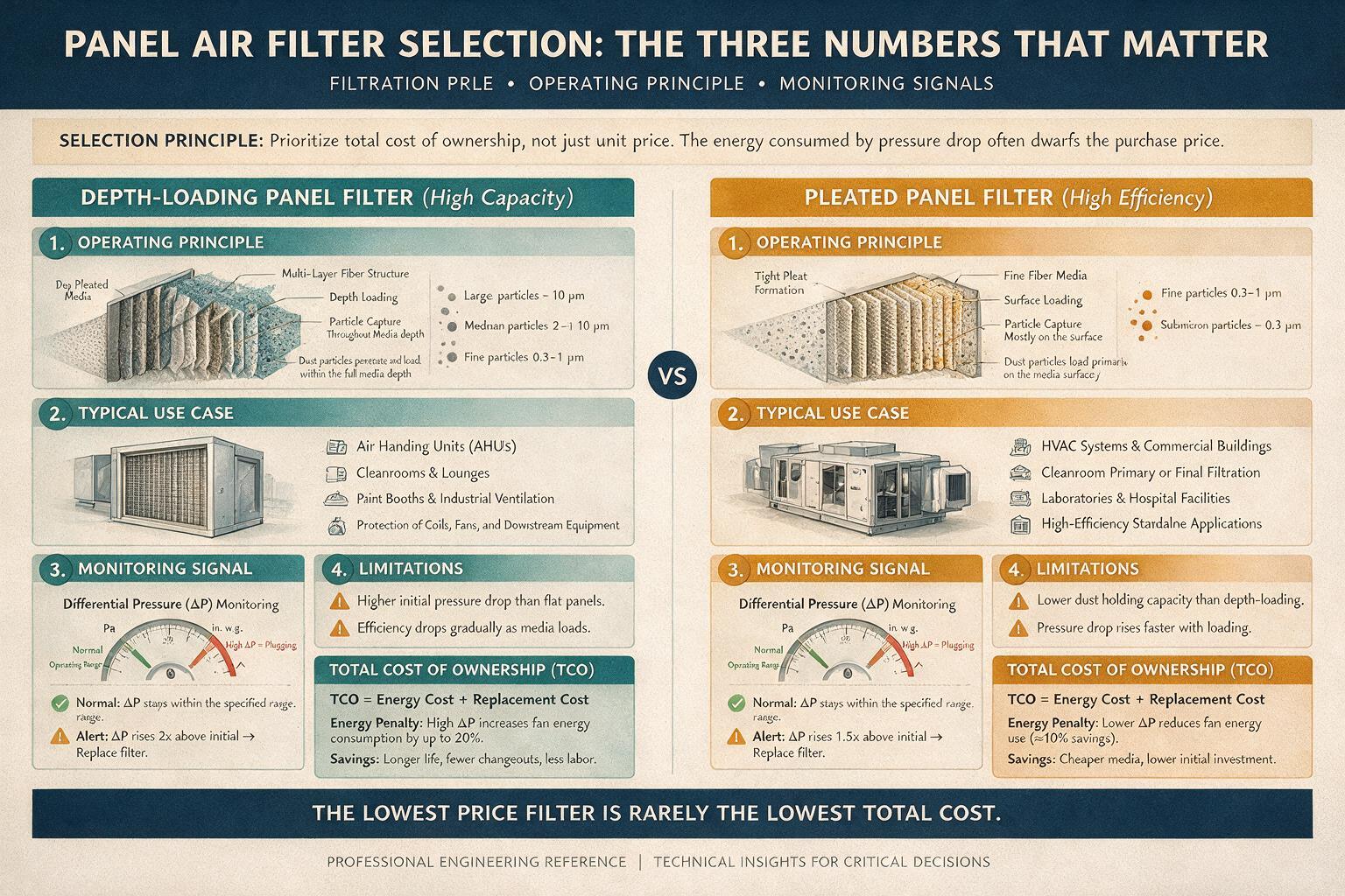 compare: Panel Air Filter Selection: The Three Numbers That Matter: filter roles, operating principles, and monitoring signals