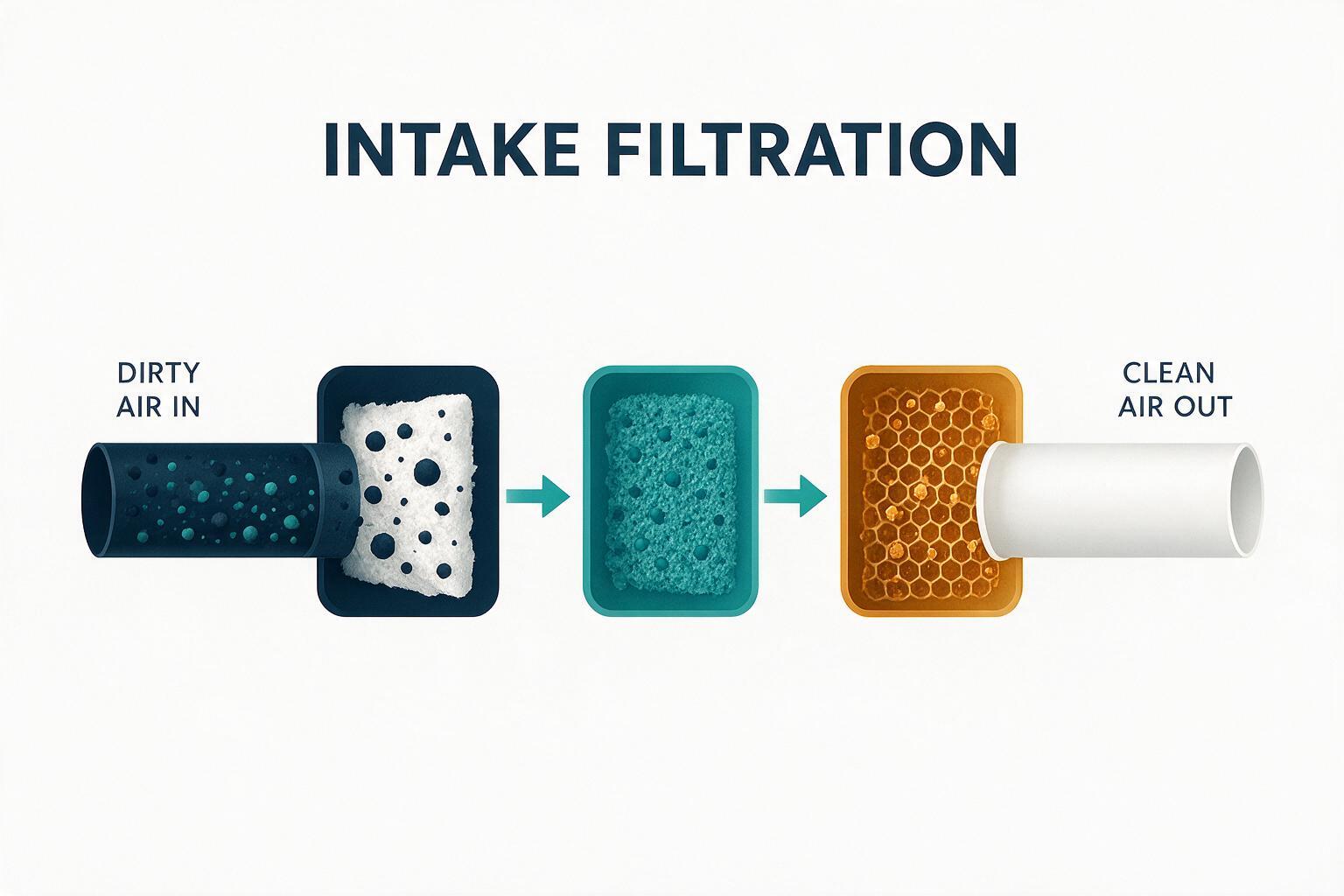 infographic: Intake Filtration: Control the Source Before It Reaches the Booth: classification, concentration ranges, and pollutant categories