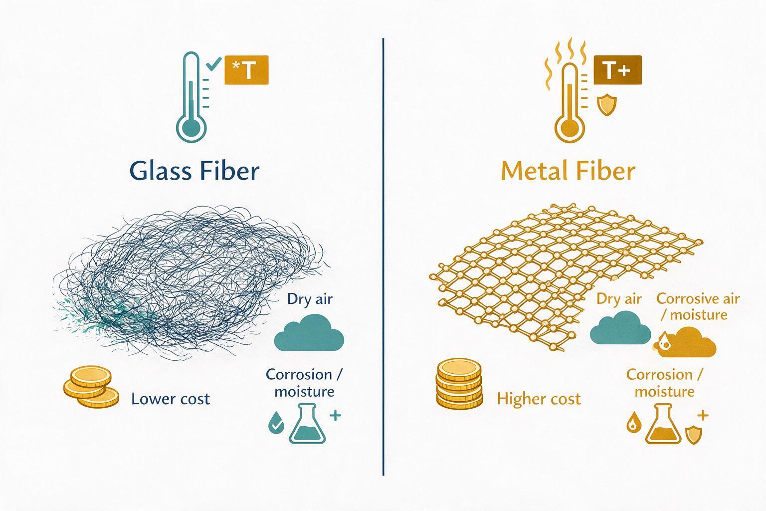 compare: glass fiber versus metal fiber high temperature filter media