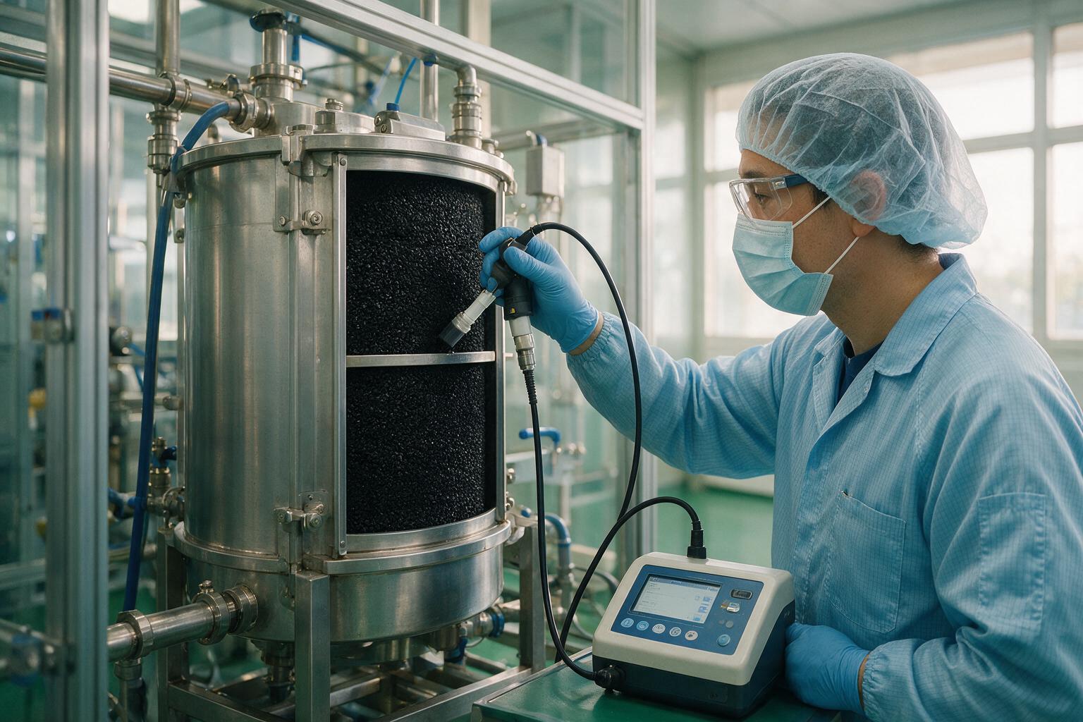 cleanroom engineer performing ACC chemical concentration sampling