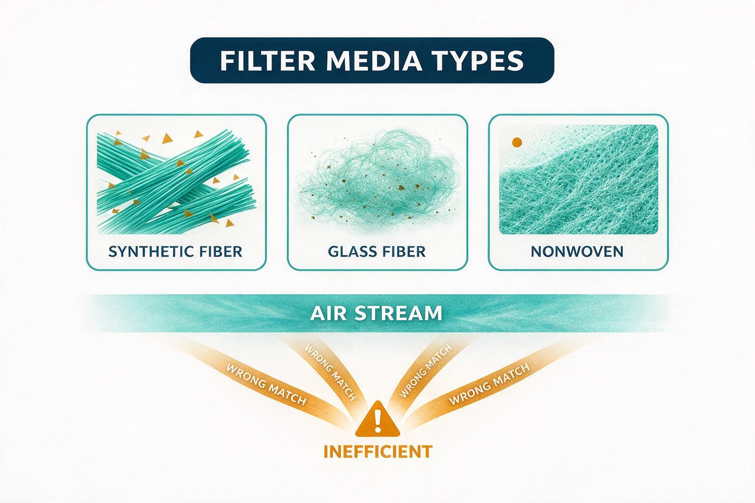 infographic: Filter Media: Synthetic Fiber, Glass Fiber, or Nonwoven?: classification, concentration ranges, and pollutant categories