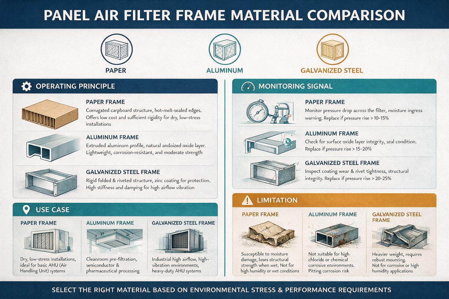 compare: paper, aluminum, and galvanized steel panel air filter frames