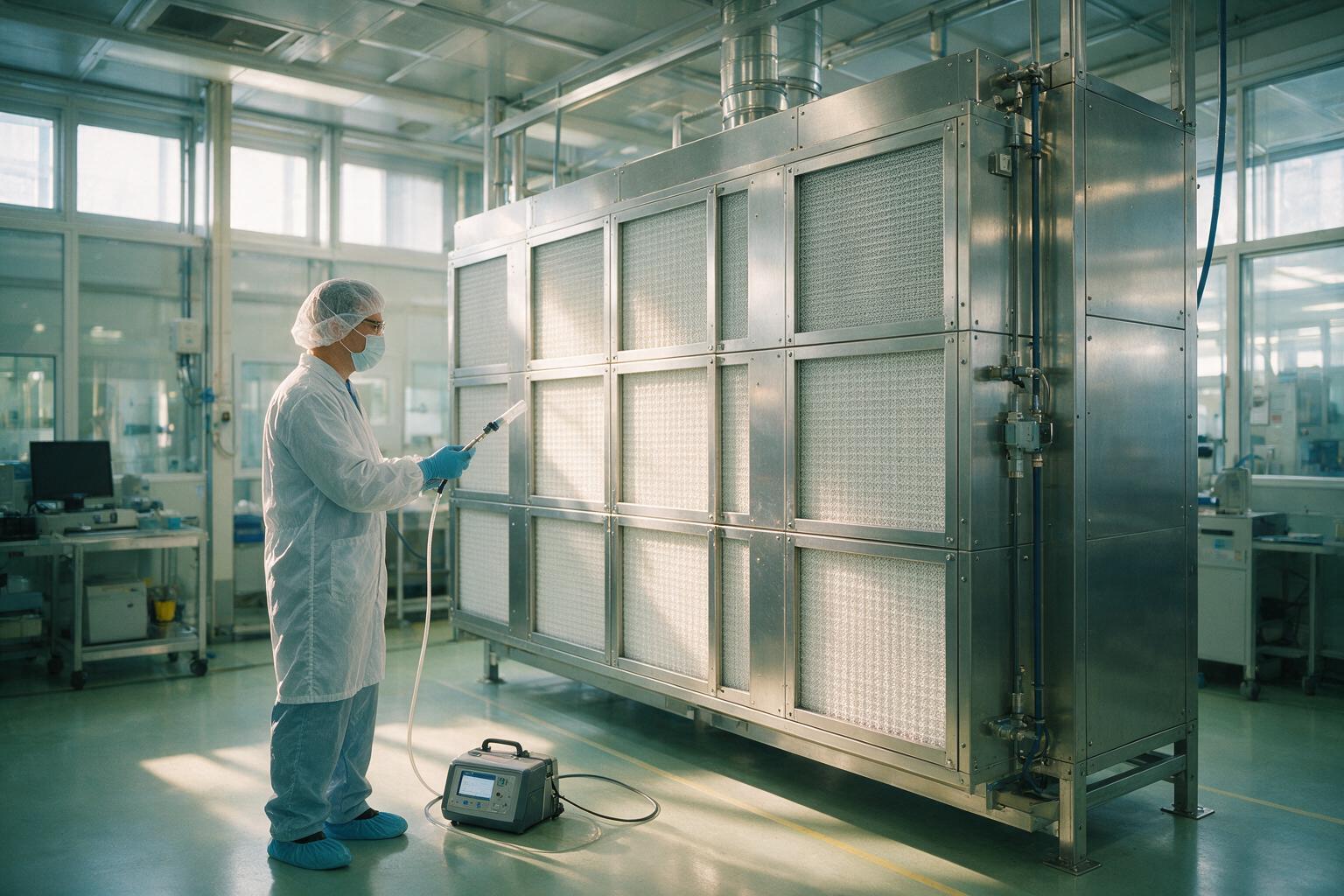HEPA filter bank installed in an industrial workshop