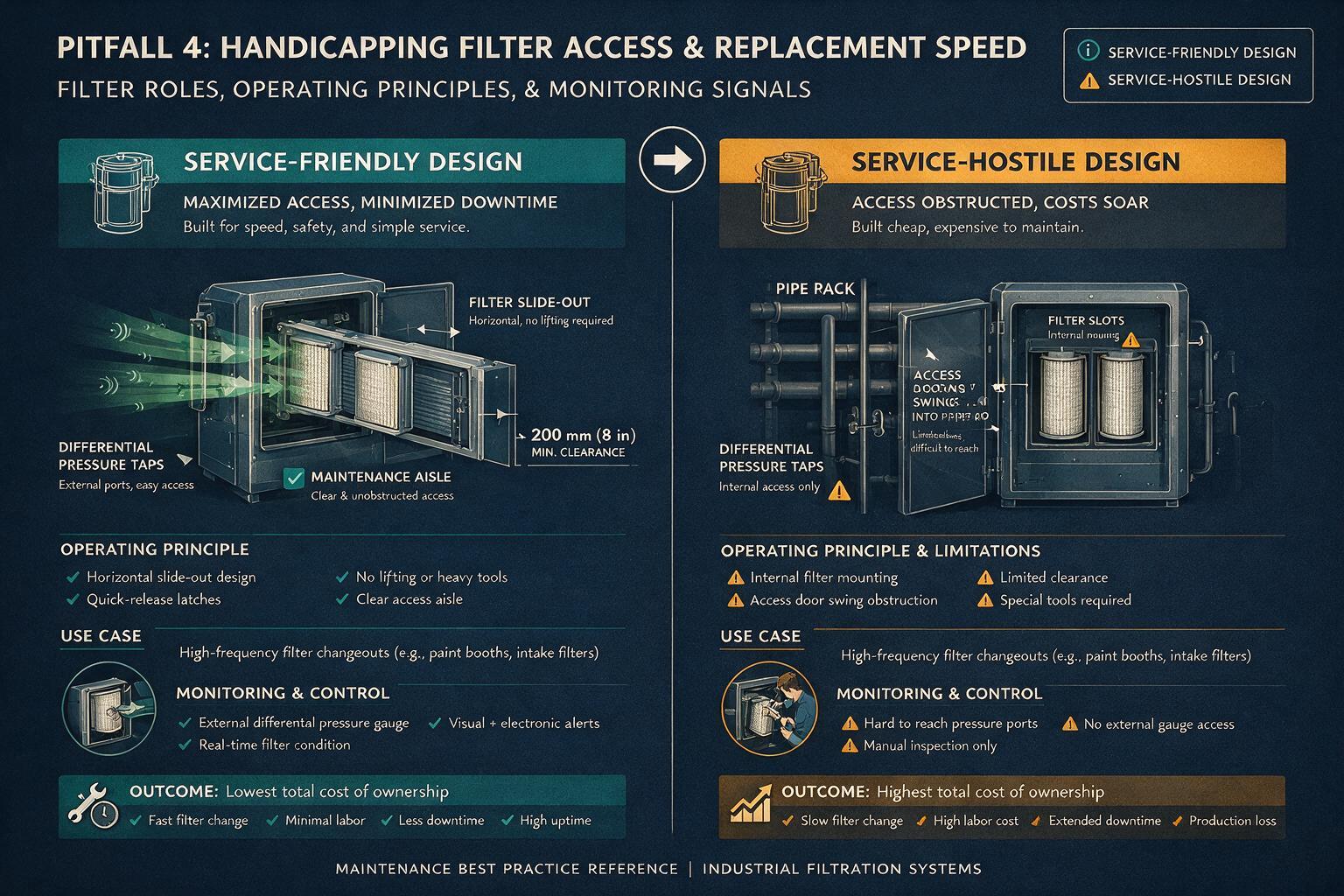 compare: Pitfall 4: Handicapping Filter Access and Replacement Speed: filter roles, operating principles, and monitoring signals