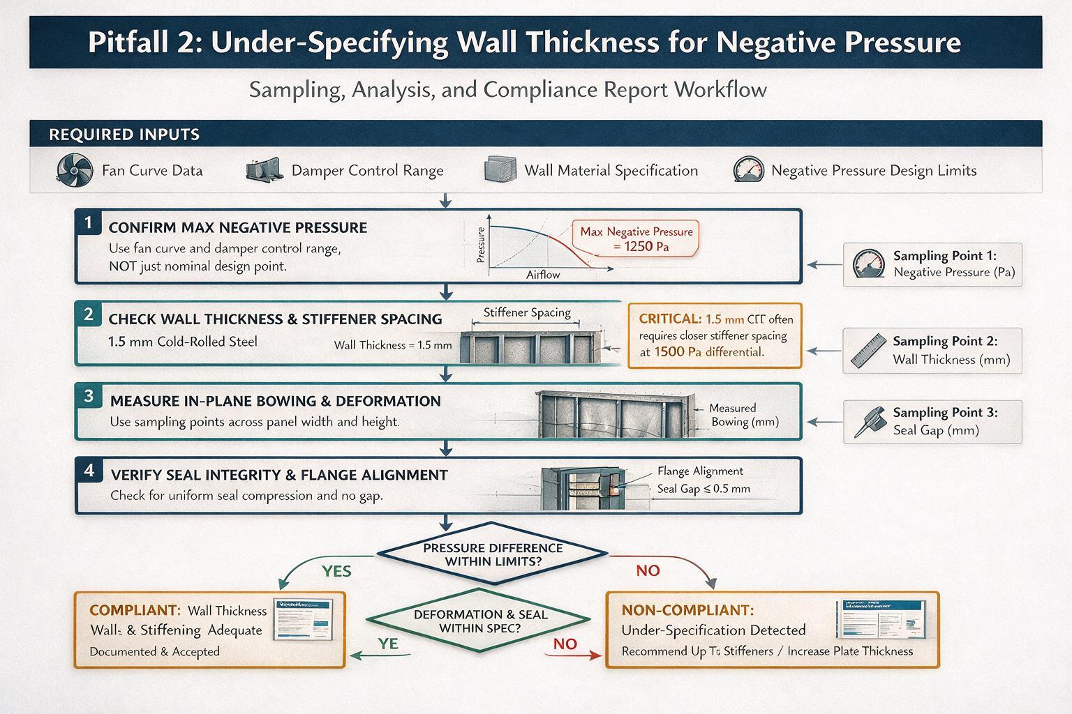 flowchart: Pitfall 2: Under-Specifying Wall Thickness for Negative Pressure: sampling, analysis, and compliance reporting workflow