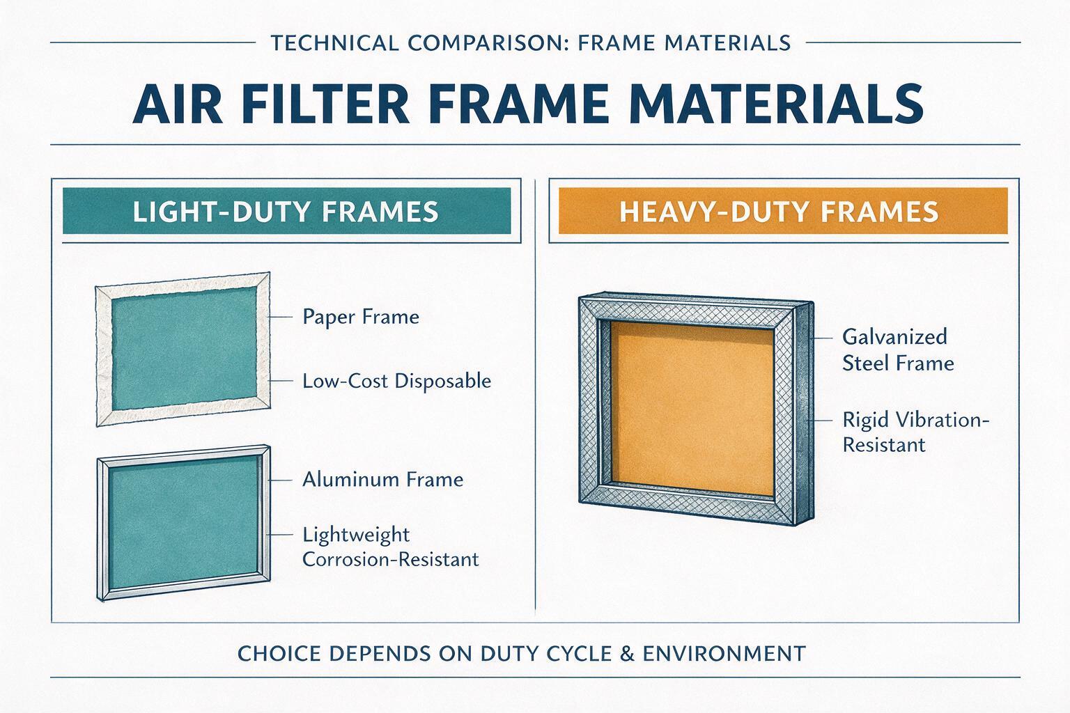 compare: paper, aluminum, and galvanized steel panel air filter frames